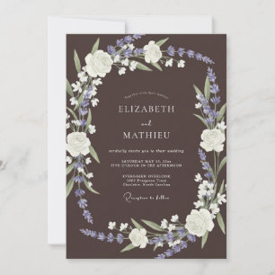 Schokoladenbraune Bilderbuch-Lavendel-Hochzeit Einladung