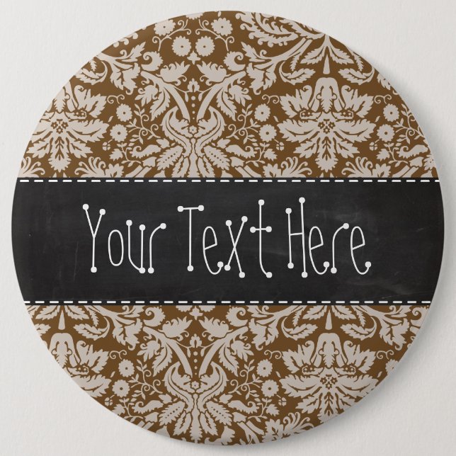Schokoladenbraunes Damast-Muster; Tafelblick Button (Vorderseite)