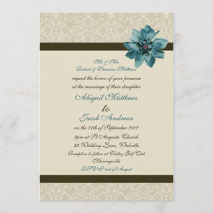 Schokoladencreme und Aquamarine Blaue Blume Hochze Einladung