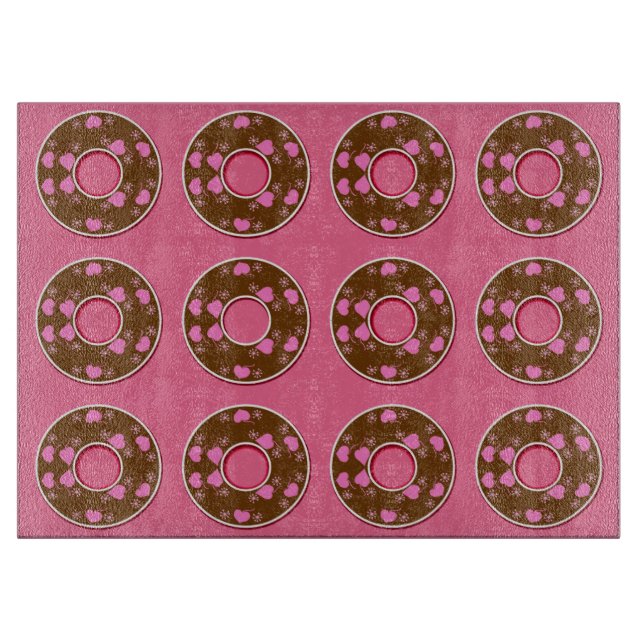 Schokoladendonuts Donuts Donuts auf rosa Schneideb Schneidebrett (Vorderseite)