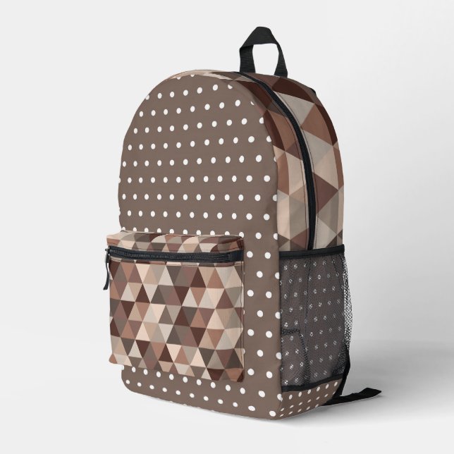 SCHOKOLADENDOTEN UND DREIECKEN VON POLKA BEDRUCKTER RUCKSACK (Rückseitige Ecke Rechts)