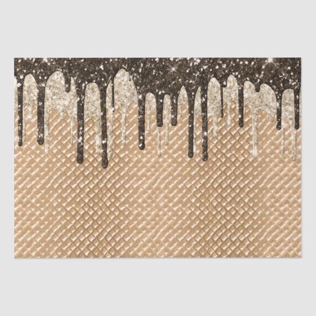 Schokoladeneis Creme Cone Glitzer Tropfen Seidenpapier (Vorderseite)