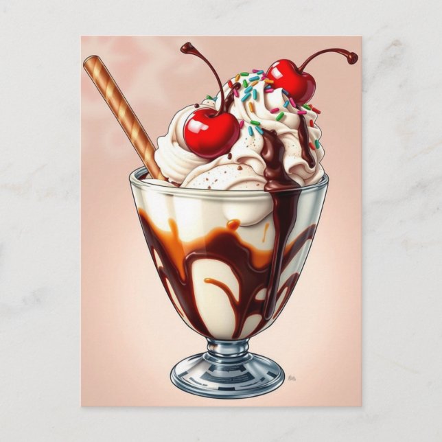 Schokoladeneisbecher mit Streuseln   Postkarte (Vorderseite)