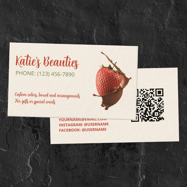 Schokoladengedippte Erdbeeren nach Maß QR Visitenkarte (Chocolate Strawberries)