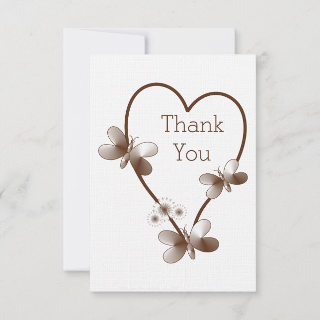Schokoladenherz und Schmetterlinge Hochzeit Danke Einladung (Vorderseite)