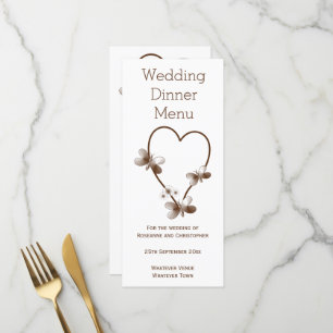 Schokoladenherz und Schmetterlinge Hochzeitsessen Menükarte