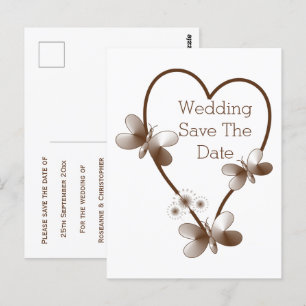 Schokoladenherz und Schmetterlinge Save the Date Postkarte
