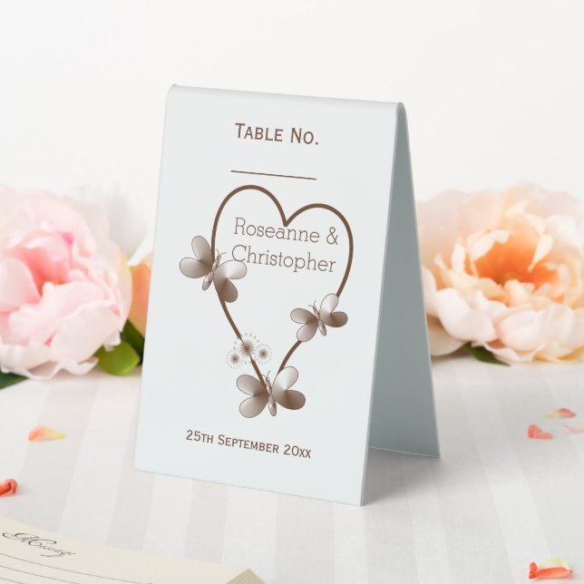 Schokoladenherz und Schmetterlinge Tischaufsteller (In Situ (Hochzeit))
