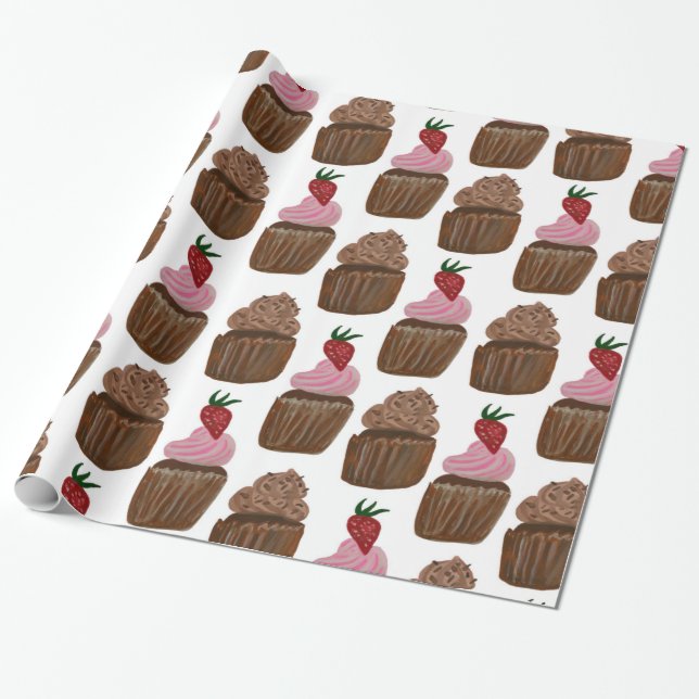 Schokoladenkuchen auf weißem Geschenk Geschenkpapier (Ungerollt)