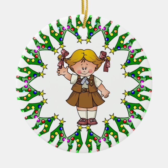 Schokoladenkuchen-blondes Haar-Baum-Kranz Keramik Ornament (Vorne)