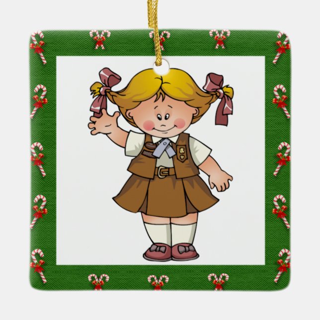 Schokoladenkuchen-blondes Haar-Grün-Rahmen Keramikornament (Vorderseite)
