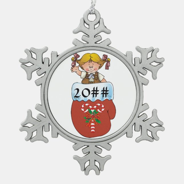 Schokoladenkuchen-Handschuh-Blondine Schneeflocken Zinn-Ornament (Vorderseite)