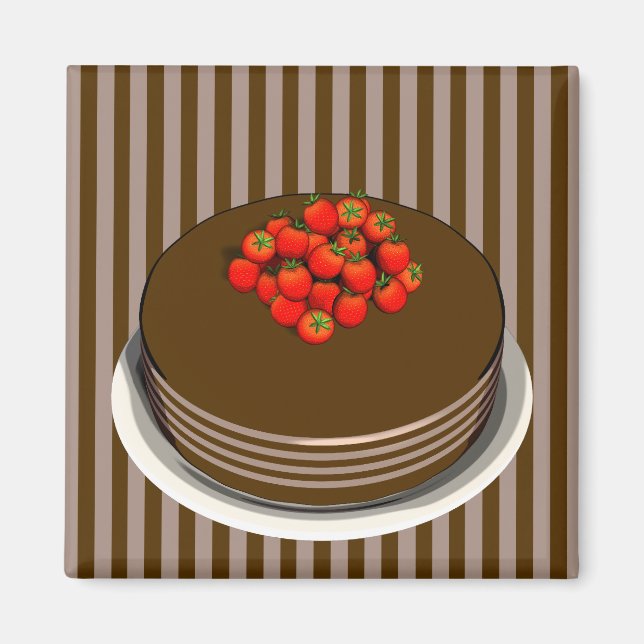 Schokoladenkuchen mit Erdbeeren Magnet (Vorne)