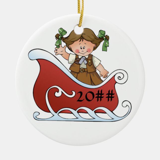 Schokoladenkuchen-Pfadfinder-Schlitten brünett Keramik Ornament (Vorne)