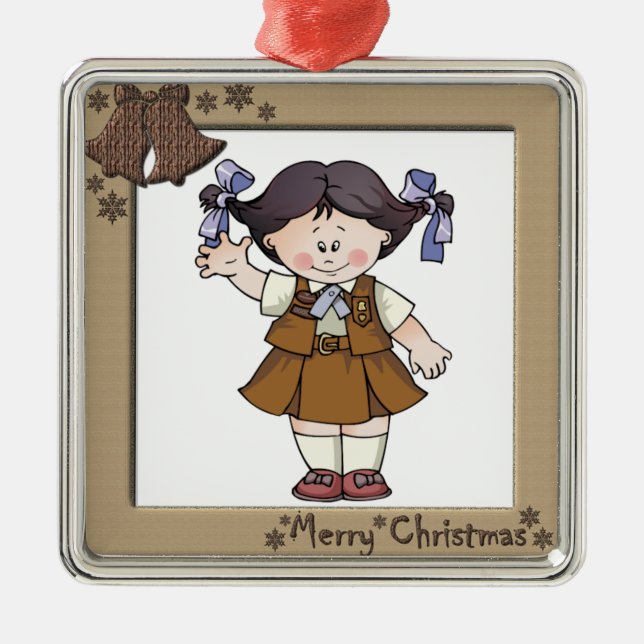 Schokoladenkuchen-schwarzes Haar-Rahmen Bell Ornament Aus Metall (Vorne)