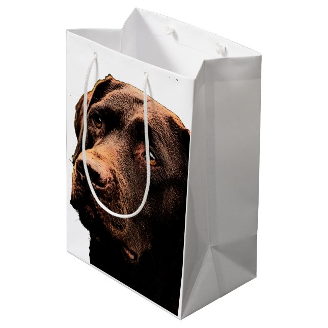 Schokoladenlabrador-Geschenktasche Mittlere Geschenktüte (Rückseite Schrägansicht)