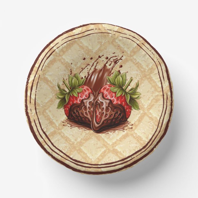 Schokoladenliebhaberschale, Erdbeere mit Schokolad Pappteller (Vorderseite)