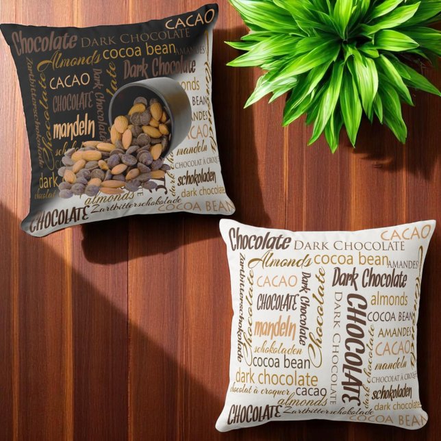 Schokoladenstücke und Mandeln Nahe Fotografie Kissen (word cloud designs front and back throw pillow)