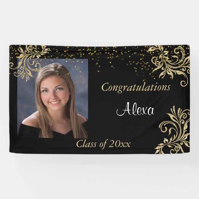 Schön, Abschluss, Gold Glitzer, Custom Foto, Banner (Horizontal)