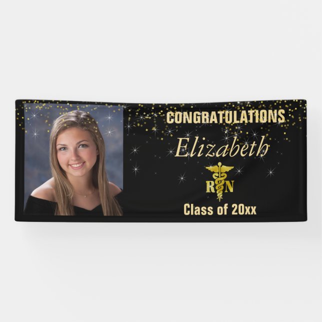 Schön, Abschluss, Gold Glitzer, Custom Foto, Banner (Horizontal)