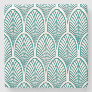 Schön,Art Deko, Jugendstil,Vorlage,aquamarin,wei Steinuntersetzer