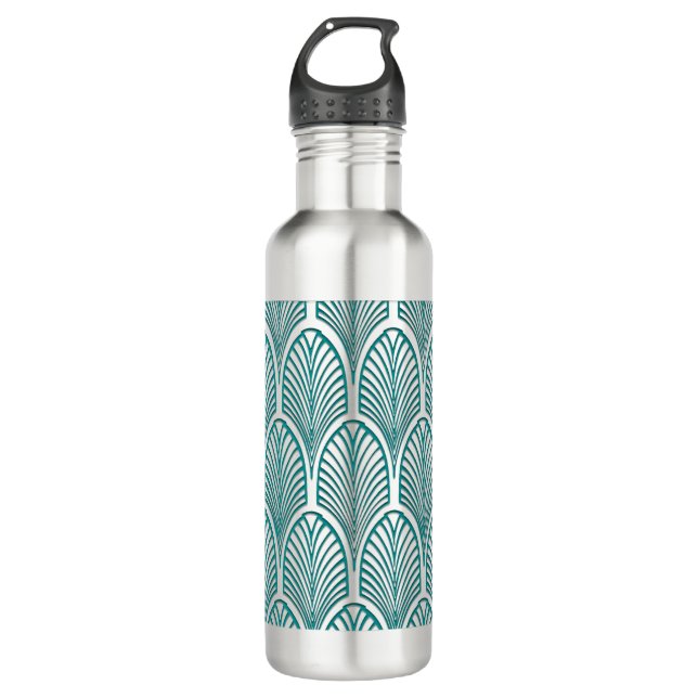 Schön,Art Deko, Jugendstil,Vorlage,aquamarin,weiß, Edelstahlflasche (Vorderseite)