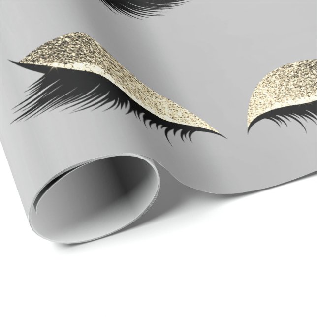 Schön Augen Schönheit Silbergoldene Glitzer Lashes Geschenkpapier (Rolleneckpunkt)
