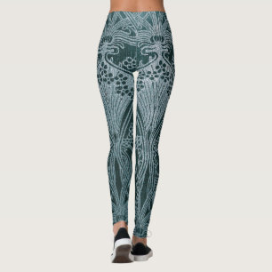 Schön, Blaugrün Silber, Art Nouveau Muster, floral Leggings