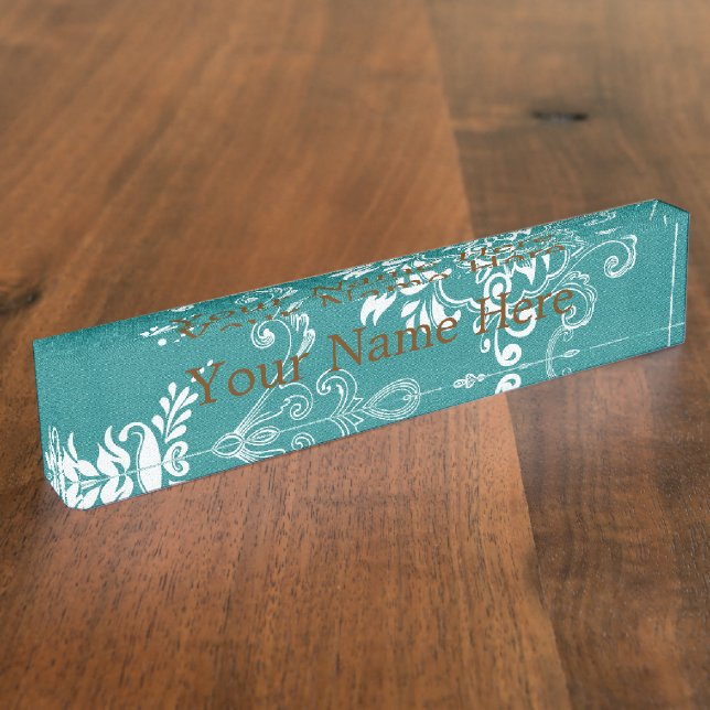 Schön, elegant, klassisch aquamarin und weiß namensplakette (Seite)