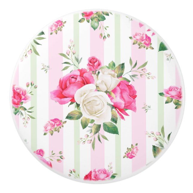 schön, Frühling, Shabby Chic, rosa Rosen, Chic, f Keramikknauf (Vorderseite)