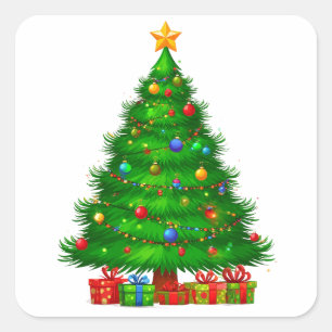 Schön geschmückter Weihnachtsbaum Quadratischer Aufkleber