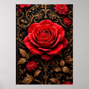 Schön gestaltete rote Rose Poster