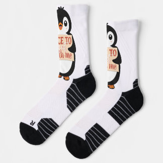 Schön, mich zu treffen: anpassbares Pinguin-Schild Socken