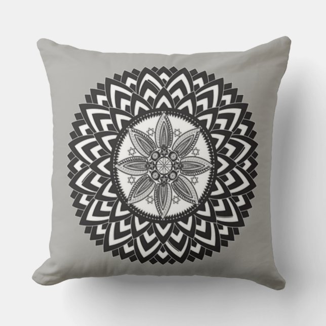 Schön, Minimalistisch, Mandela Design Grau Kissen (Vorderseite)