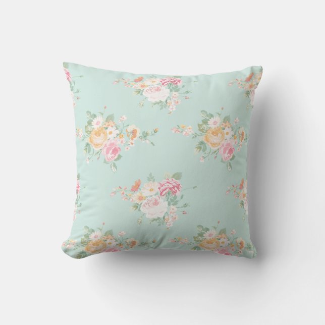 schön, Minze, Shabby Chic, Country chic, blumenrei Kissen Für Draußen (Vorderseite)