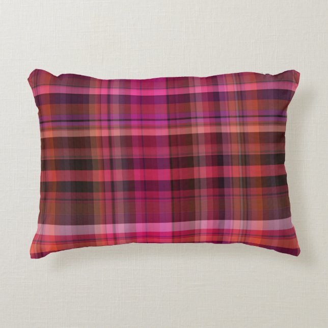 Schön rosa bordeauxrot lila Tartan kariert Dekokissen (Vorderseite)