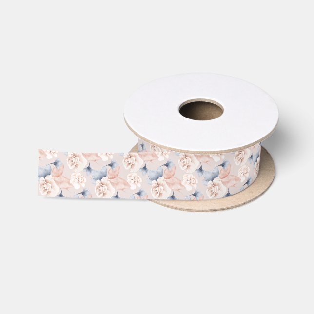 Schön rötlich pink grau romantische Blumen Satinband (Spule)