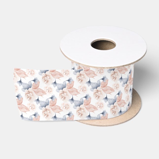 Schön rötlich pink grau weiß romantische florale satinband (Spule)