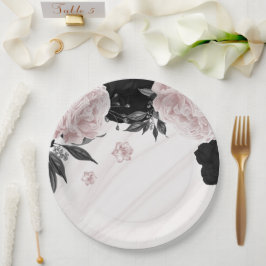 Schön schwarz-rosa Blume aus Marmor Pappteller