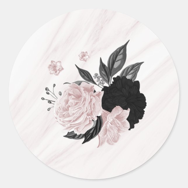Schön schwarz-rosa Blume aus Marmor Runder Aufkleber (Vorderseite)