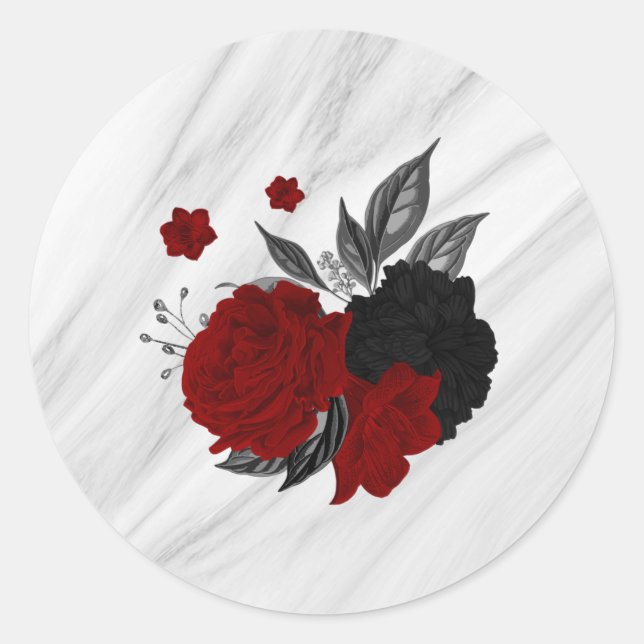 Schön schwarz-rote Blume aus Marmor Runder Aufkleber (Vorderseite)