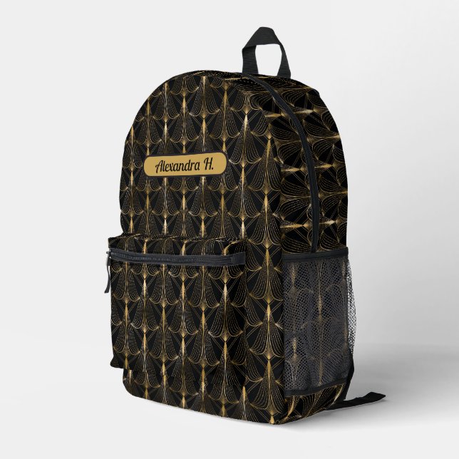Schön schwarze und goldene Scheiben Bedruckter Rucksack (Rückseitige Ecke Rechts)