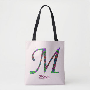 Schön schwirbeliger Farbbrief M Monogramm, Initial Tasche