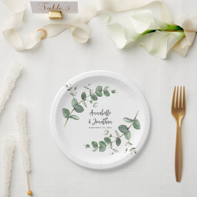 Schön zartes Eukalyptus foliage Hochzeitspfanne Pappteller (Hochzeit)