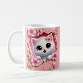 Schöne 3D Cat Peeking durch florale Wandgestaltung Kaffeetasse