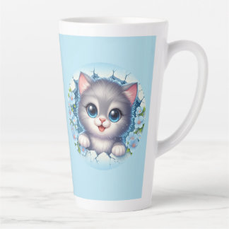Schöne 3D Cat Peeking durch florale Wandgestaltung Milchtasse
