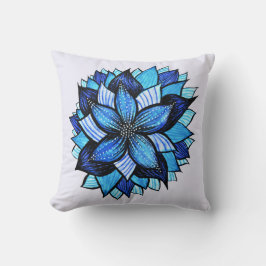 Schöne Abstrakte blaue Blume Tinte Gezeichnet Kissen