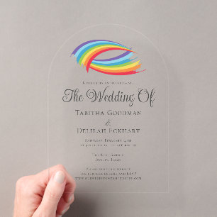 Schöne Abstrakte Hochzeit mit Rainbow Acryleinladungen