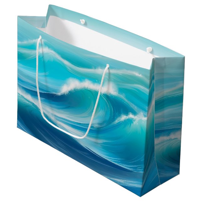 Schöne Abstrakte Soft Blue Ocean Waves Splash Große Geschenktüte (Vorderseite Schrägansicht)