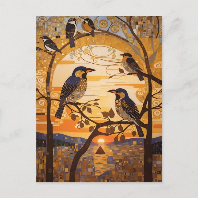 Schöne Abstrakte Vögel bei Sonnenaufgang dekorativ Postkarte (Vorderseite)